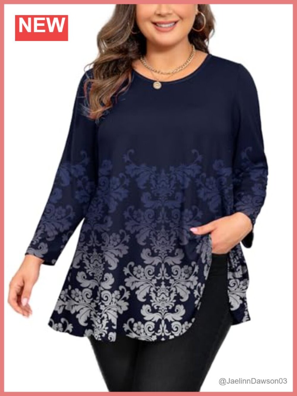 Womens Plus Size Tunic Top 3/4 Sleeve Swing Flowy Blouse